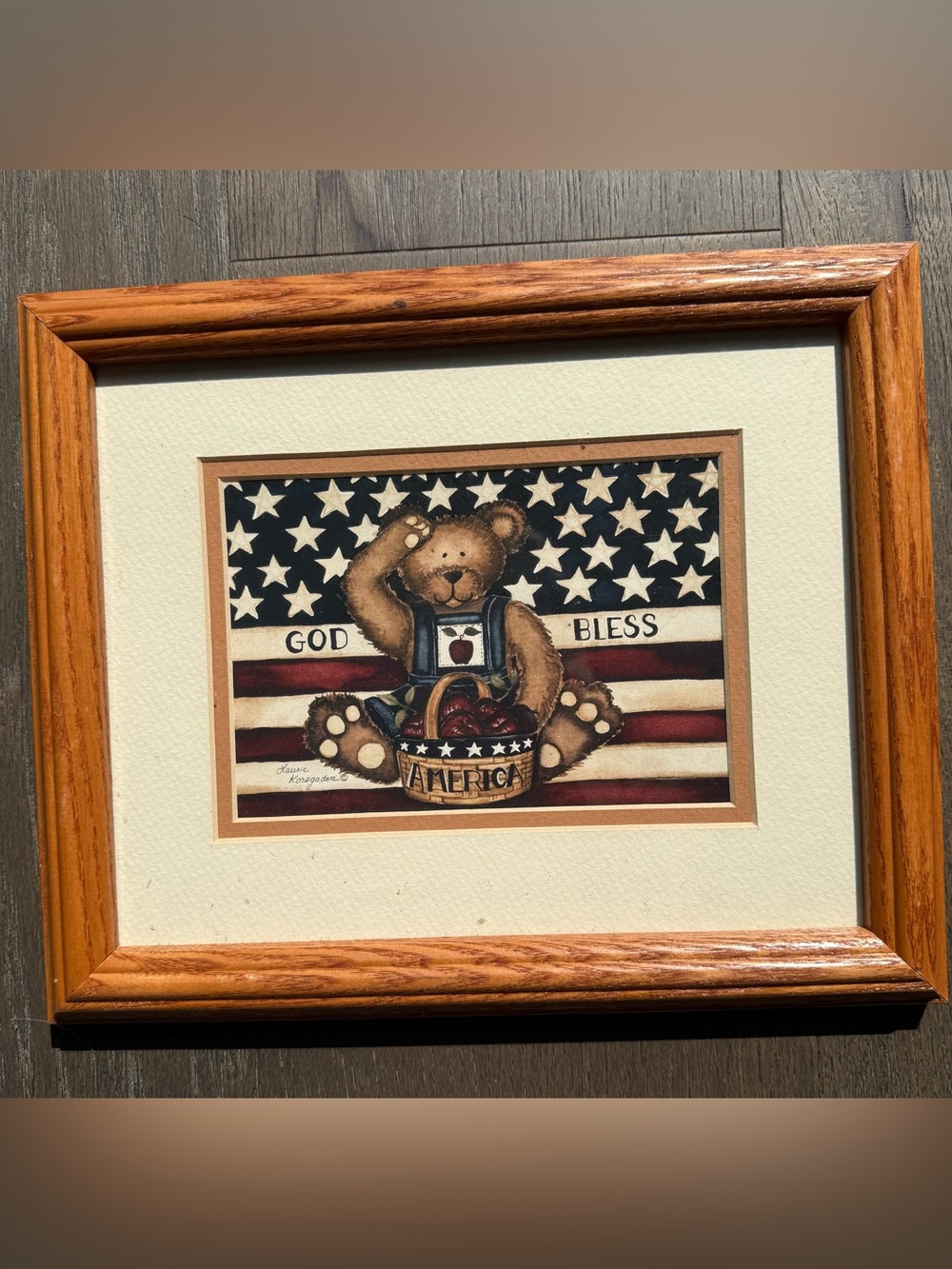 Americana Cottagecore Patriotic Bear Wall Art Print God Bless America